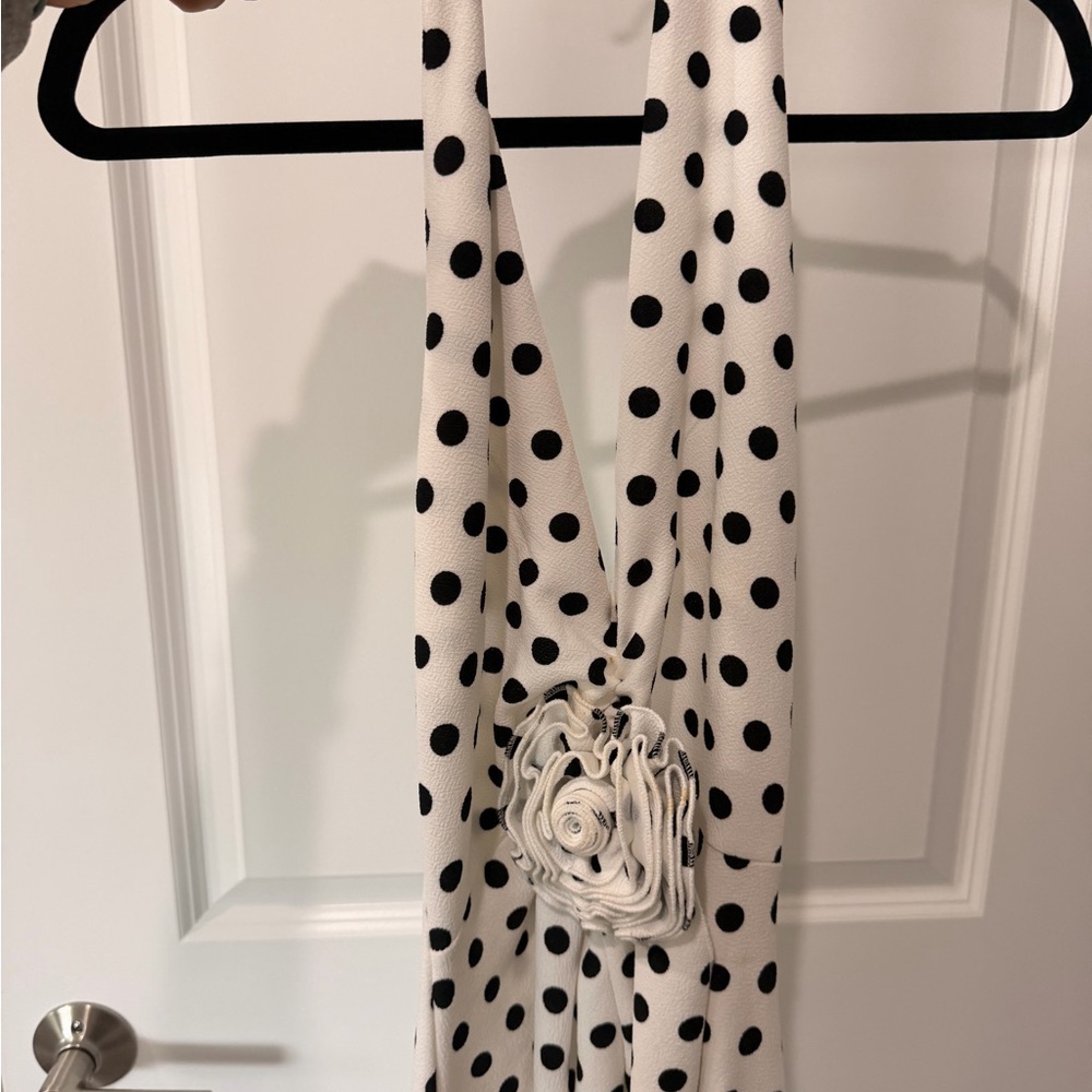 Polka Dot Scarf with Floral Accent